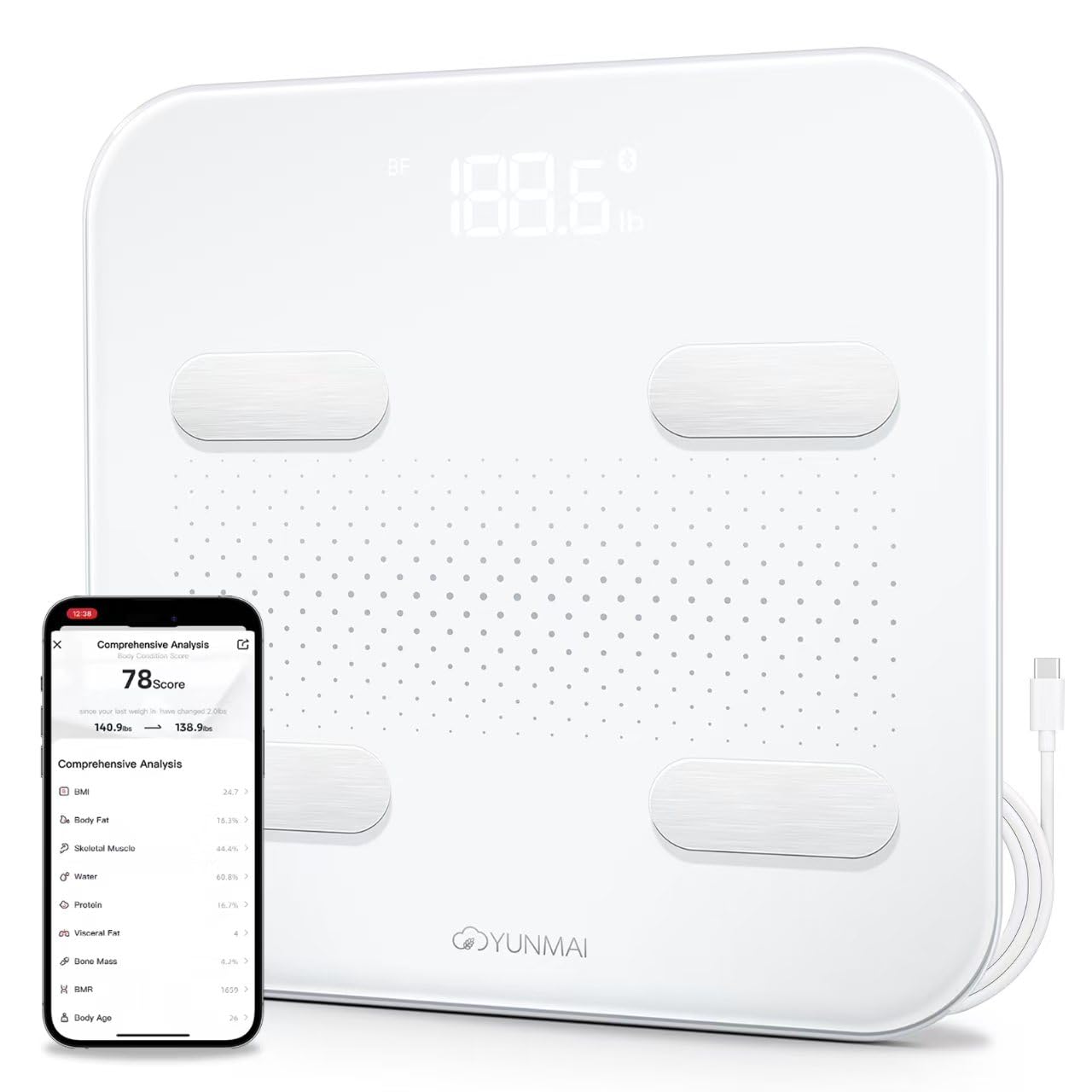 Yunmai Smart Scale for Body Weight. Digital Bathroom Scale with BMI. Body Fat. Muscle Mass. Bluetooth Body Fat Scale. 13 Body Composition Scale Apple Health Compatible. Rechargeable 400lb