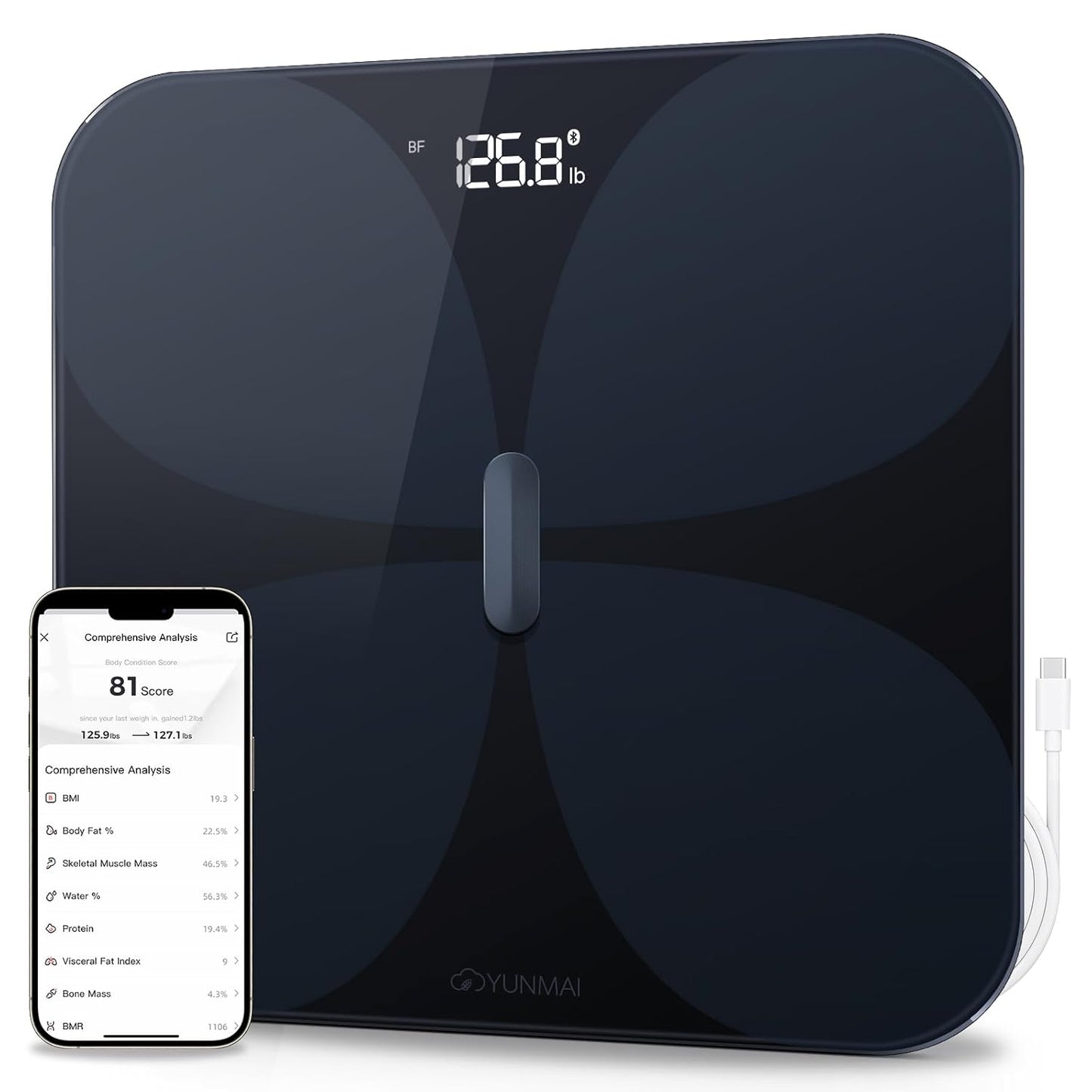 Yunmai Smart Scale for Body Weight. Digital Bathroom Scale with BMI. Body Fat. Muscle Mass. Bluetooth Body Fat Scale. 13 Body Composition Scale Apple Health Compatible. Rechargeable 400lb