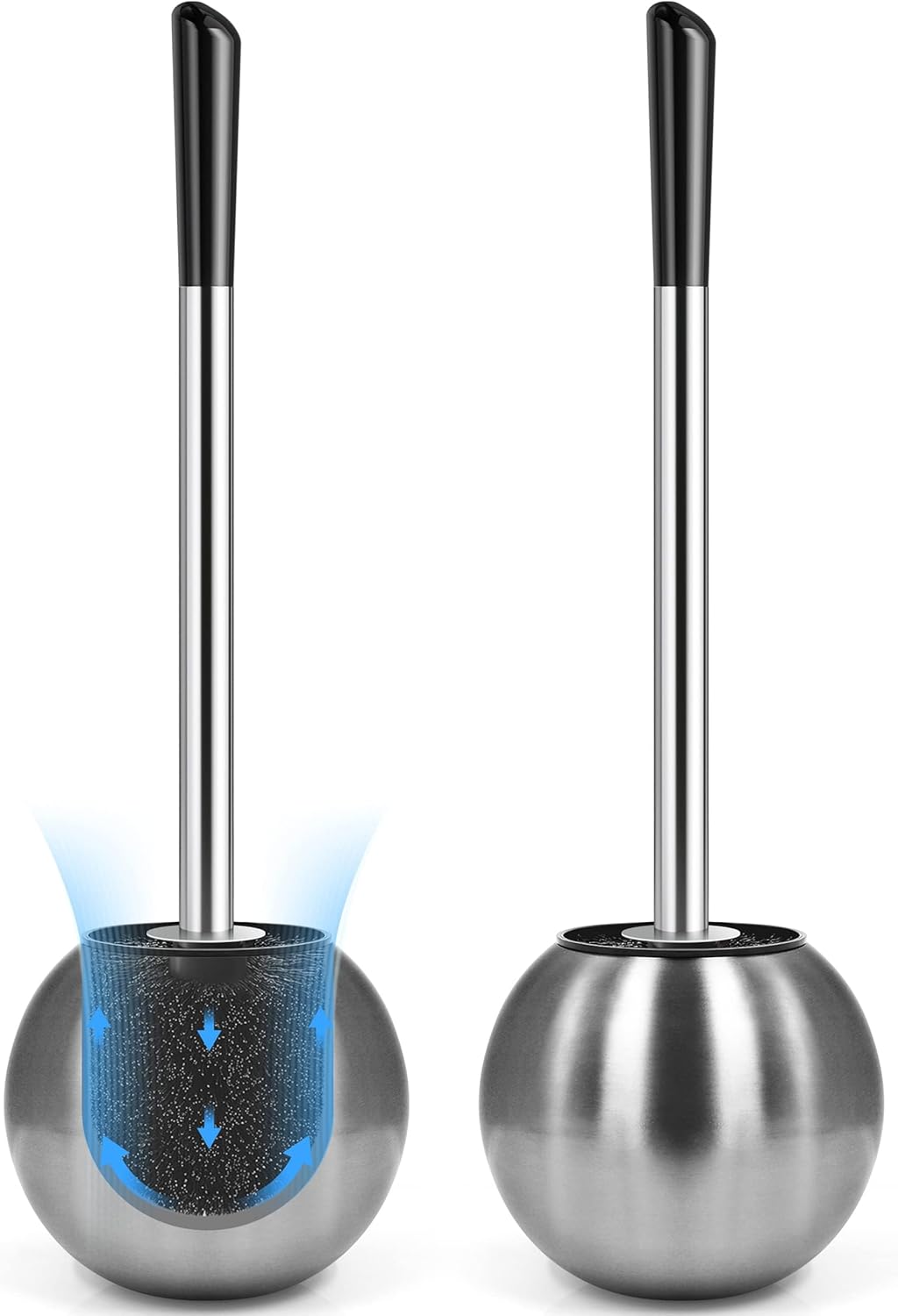 Toilet Brush and Holder 2 Pack. 304 Stainless Steel Toilet Brush with Extended and Durable Comfortable Brush Handle. Toilet Bowl Brush for Bathroom Toilet - Ergonomic. Pratical Durable