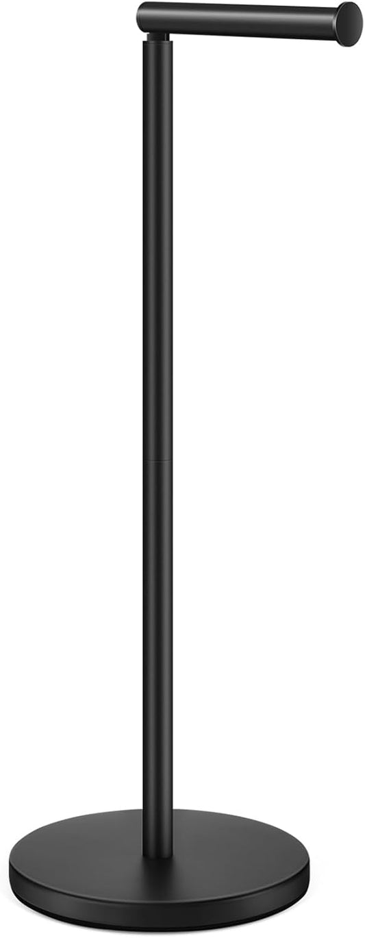 DAWNER 24 Black Toilet Paper Holder Free Standing. Stainless Steel Rustproof Toilet Paper Stand with Storage. Stable Heavy Weighted Flat Base for Apartment. Bathroom. Kitchen. Matte Black Finish
