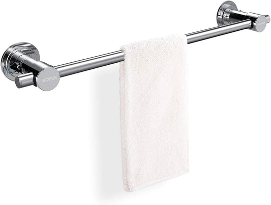 BOPai 24 inch Vacuum Suction Cup Towel Bar. Removeable Shower Mat Rod Shower Door Adhesive Towel Bar Suction Towel Rack. Premium Chrome