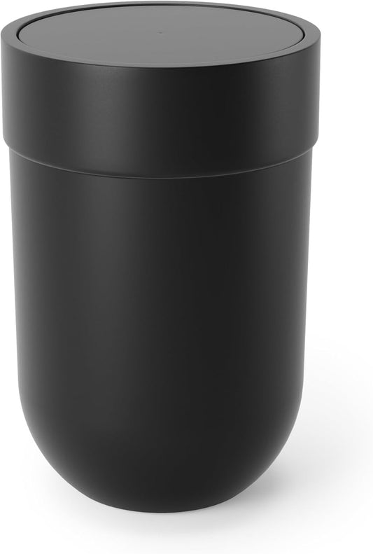 Umbra Touch Waste Can. Small Trash Can with Lid. Swing Lid Basket. Garbage for Washroom/Bathroom. Black