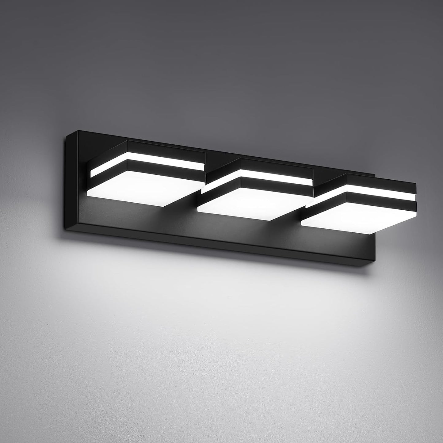 Modern LED Bathroom Lights Fixtures(3-Light).Metal Black Acrylic Wall Lighting.Vanity Lights for Bathroom Over Mirror(6000k 16In
