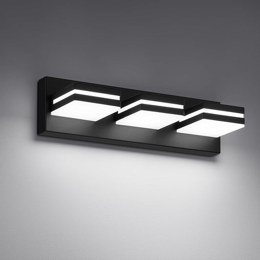 Modern LED Bathroom Lights Fixtures(3-Light).Metal Black Acrylic Wall Lighting.Vanity Lights for Bathroom Over Mirror(6000k 16In