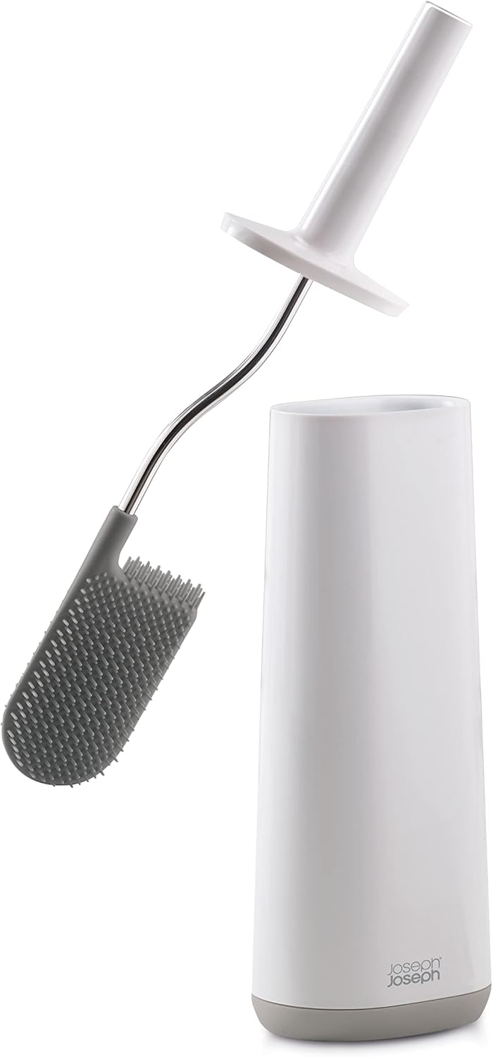 Joseph Joseph Toilet Brush with Slim Holder Flexible Anti-Drip. Grey/White