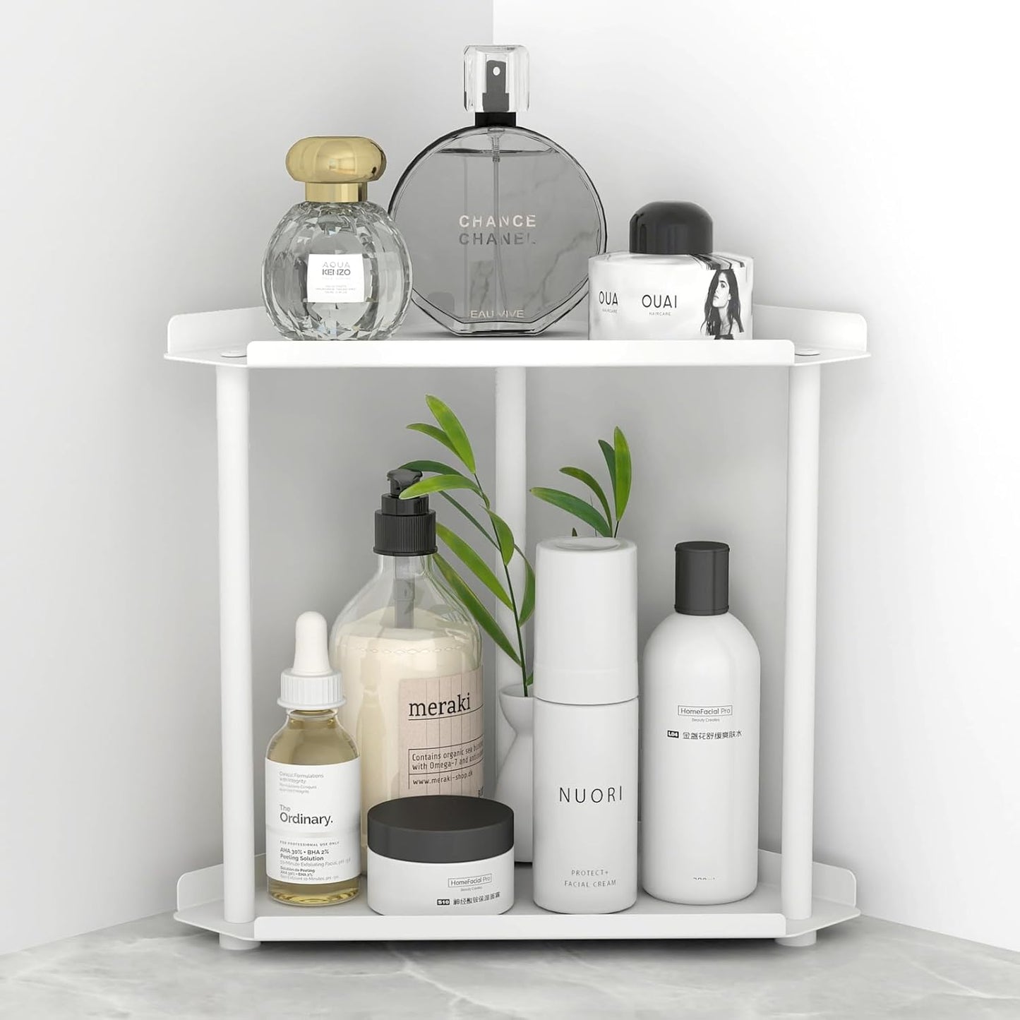 FLE Corner Bathroom Counter Organizer. Bathroom Organizer Countertop.Countertop Storage Shelf for Bath. Kitchen. Living Room. Bedroom