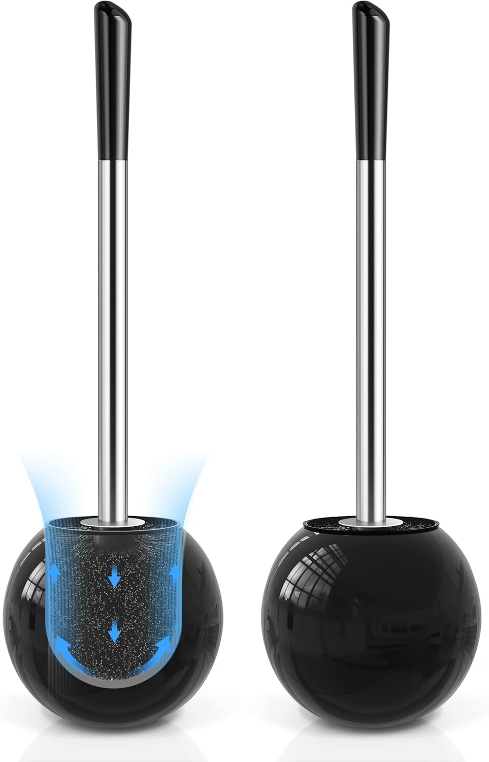 Toilet Brush and Holder 2 Pack. 304 Stainless Steel Toilet Brush with Extended and Durable Comfortable Brush Handle. Toilet Bowl Brush for Bathroom Toilet - Ergonomic. Pratical Durable