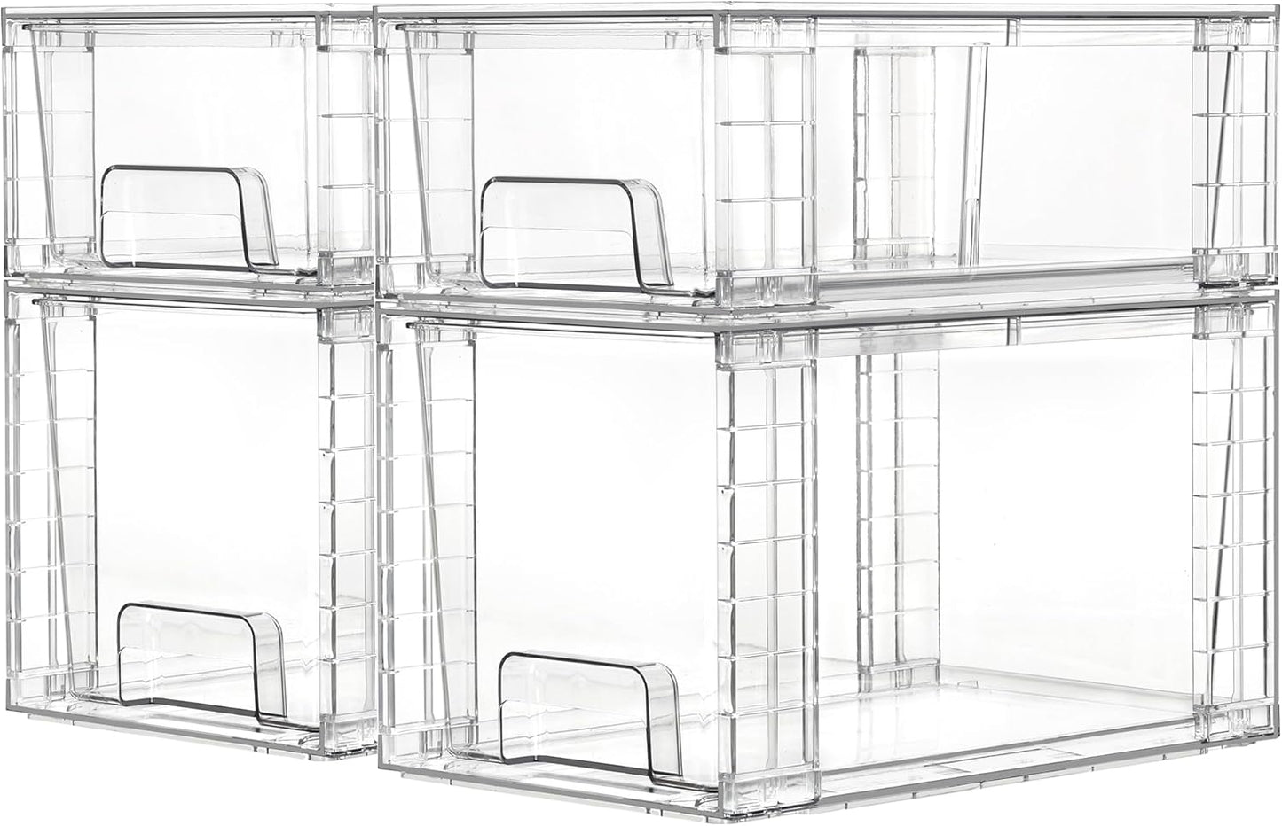 Vtopmart 4 Pack Clear Stackable Storage Drawers.Easy to Assemble Bathroom Organizers and Storage with handles.Plastic Drawers for Kitchen Pantry.Cabinet.Under Sink Organization