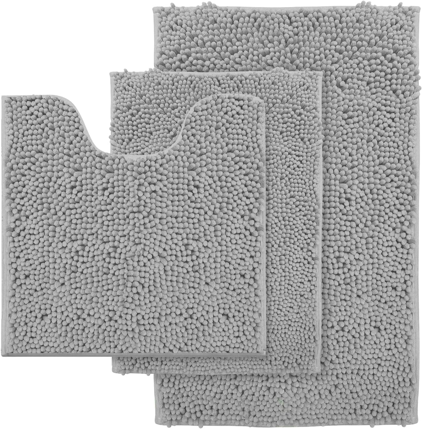 Bathroom Rugs Set Non Slip 3 Piece Bath Mat Washable Chenille Bath Rugs with PVC Backing Bath Carpet.Absorbent Bathroom Mats with Toilet Rug.Bath Mats for Bathroom.Bedroom. Kitchen.Tub.Home Decor