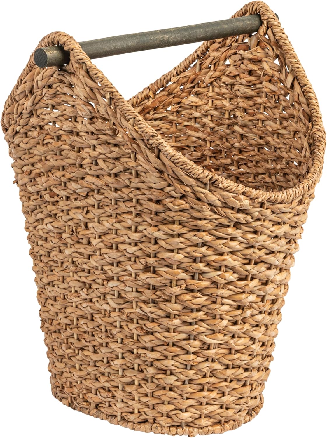 Creative Co-Op Bankuan Braided Oval Toilet Paper Basket with Wood Bar
