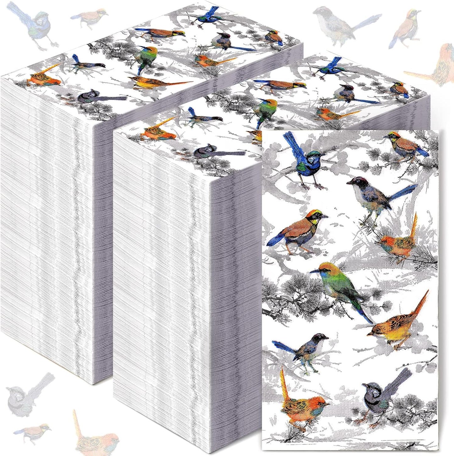 Jetec 200 Pcs Spring Floral Birds Guest Napkins Paper Napkins Decorative Disposable Hand Towels for Bathroom Tea Party Bridal Baby Shower Wedding Holiday Birthday(Purple Lilac)