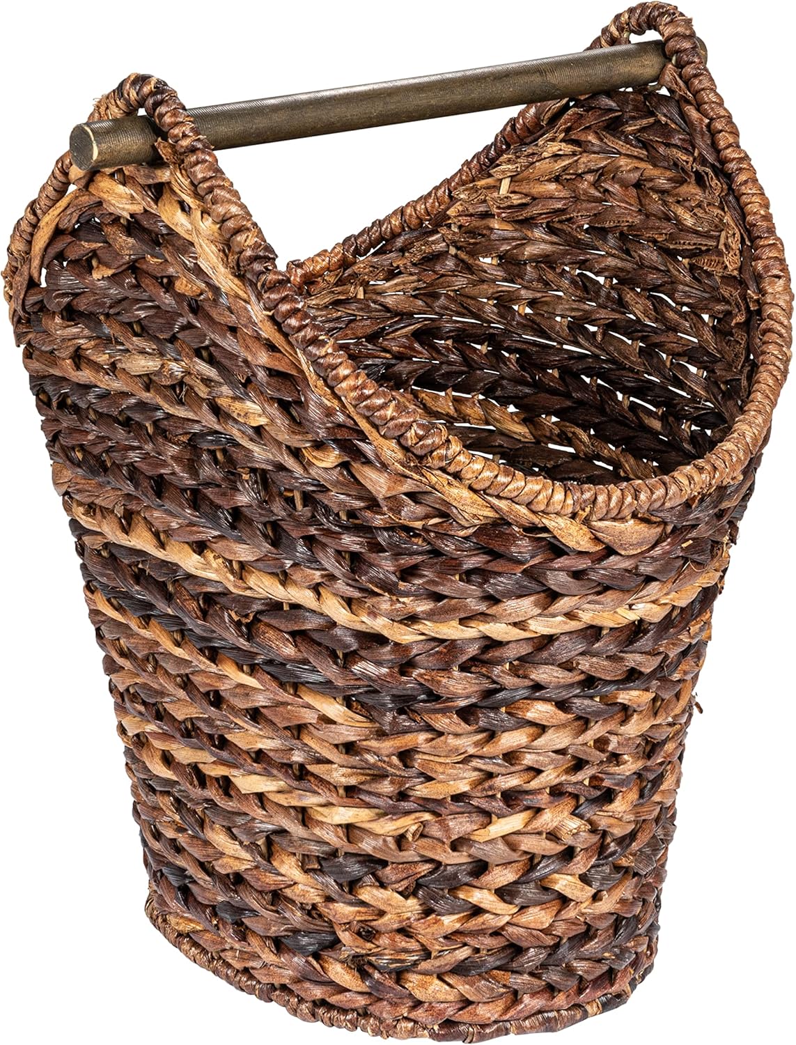 Creative Co-Op Bankuan Braided Oval Toilet Paper Basket with Wood Bar